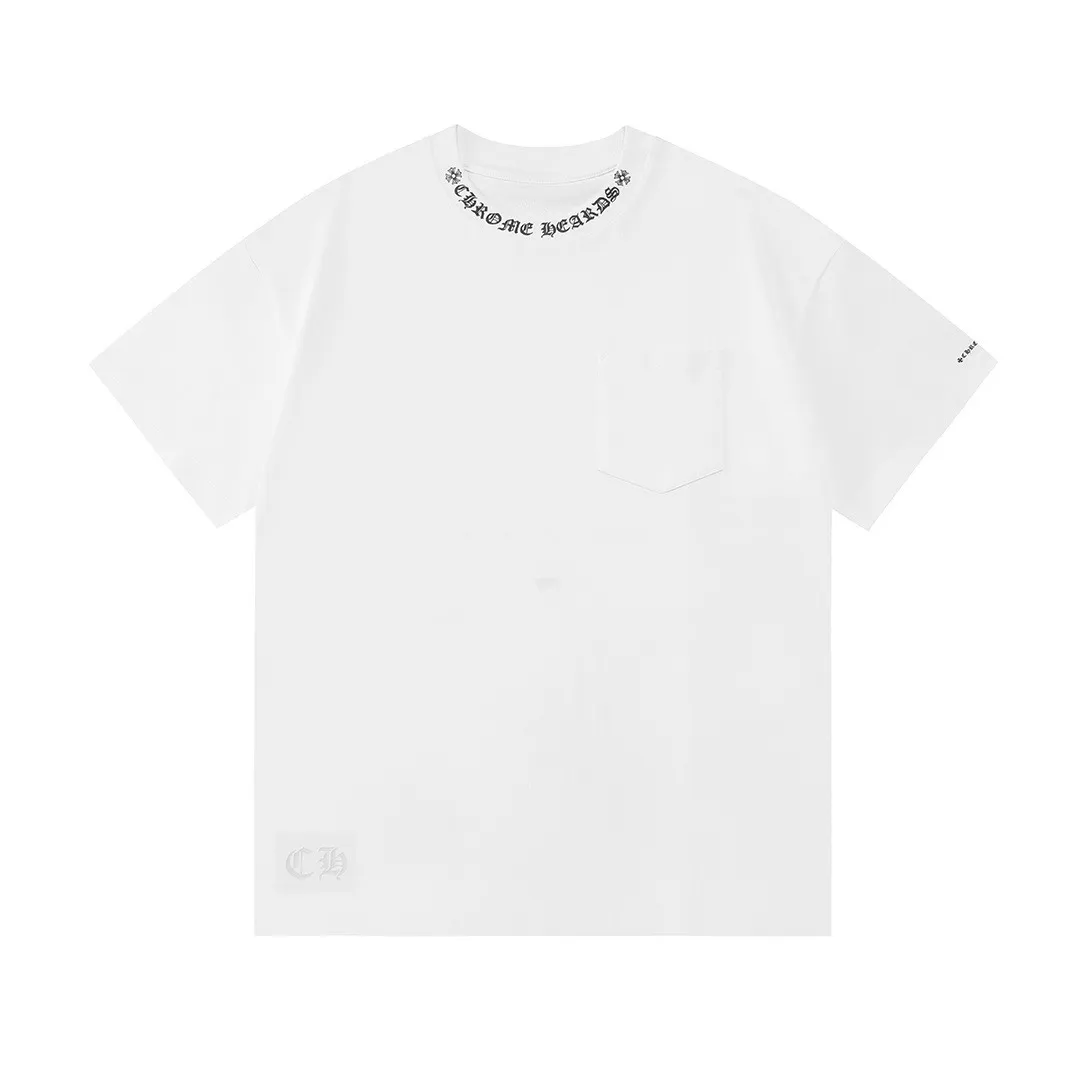 P150 Chrome Hearts 2026 early spring new style Breast pocket Thread printed logo Uniform short-sleeved T-shirt for men and women · Customized 300g 100% double yarn pure cotton fabric · Custom dyed 32 count double-strand thread · Collar label, hangtag, main mark and three labels complete Color: White Size: XS S M L